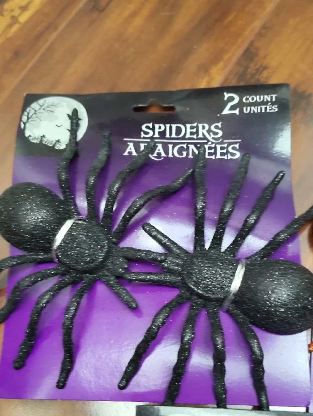 New 3 Set Of Two Glitter Halloween Spider Decorations - Black, Orange, Purple